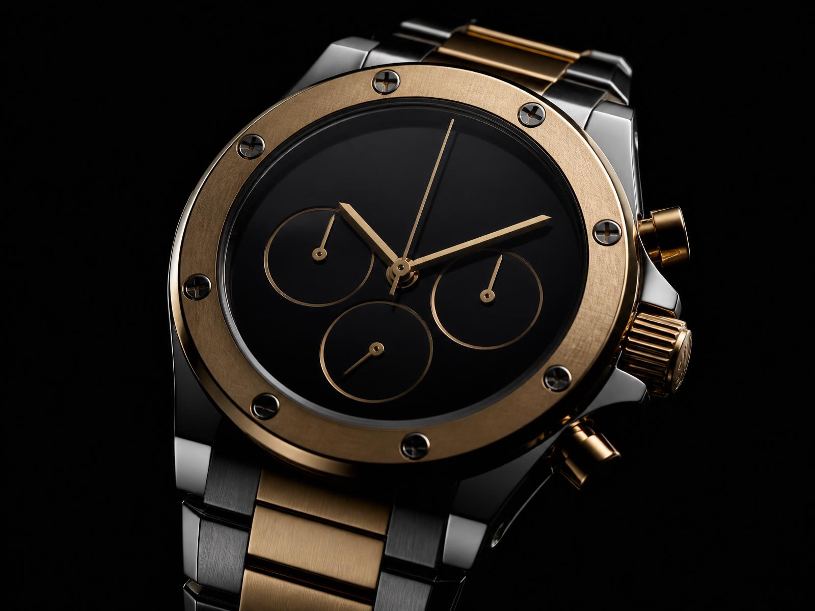 Gold and steel luxury chronograph wristwatch